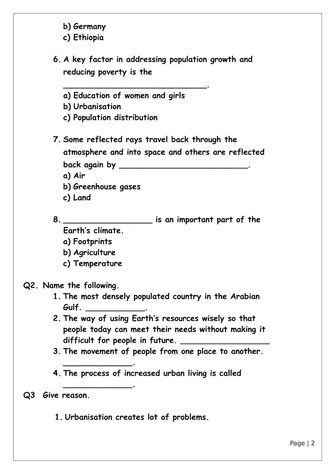 Birla World School Oman: Homework for Grade 6 as on 27-12-2018