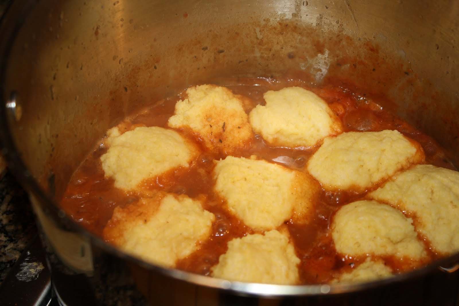 what's for dinner? chicken with cornmeal dumplings... 1 hour and 15