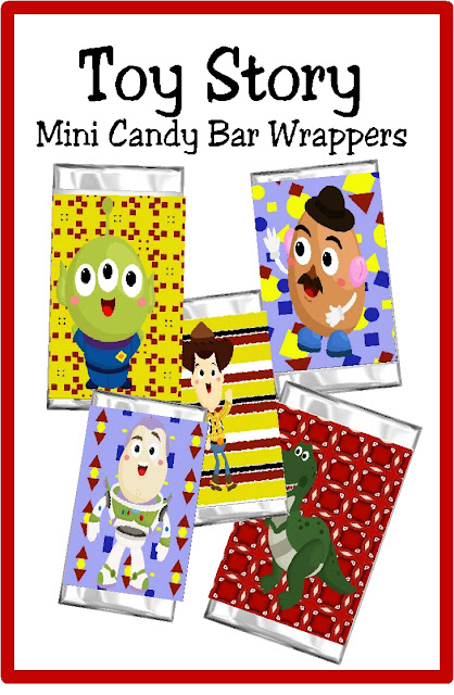 Enjoy a little treat with the whole Toy Story gang with these cute printable mini candy bar wrappers. Featuring Buzz, Woody, and the gang, these wrappers make a great party favor, party treat, or dessert at your Toy Story party or any time you want to sit and play with your food. #diypartymomblog #toystory #candybarwrappers #toystoryparty #miniwrappers 