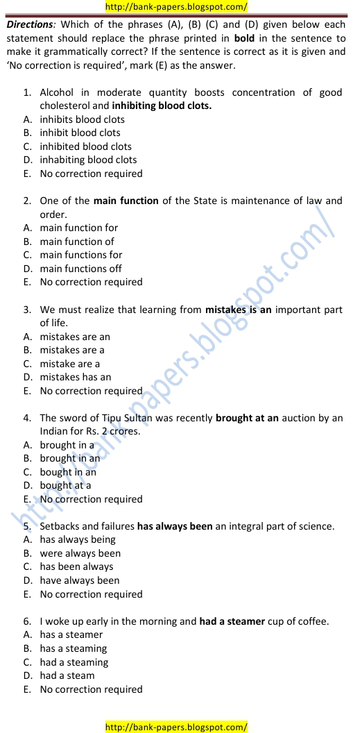Bank Exam English Question