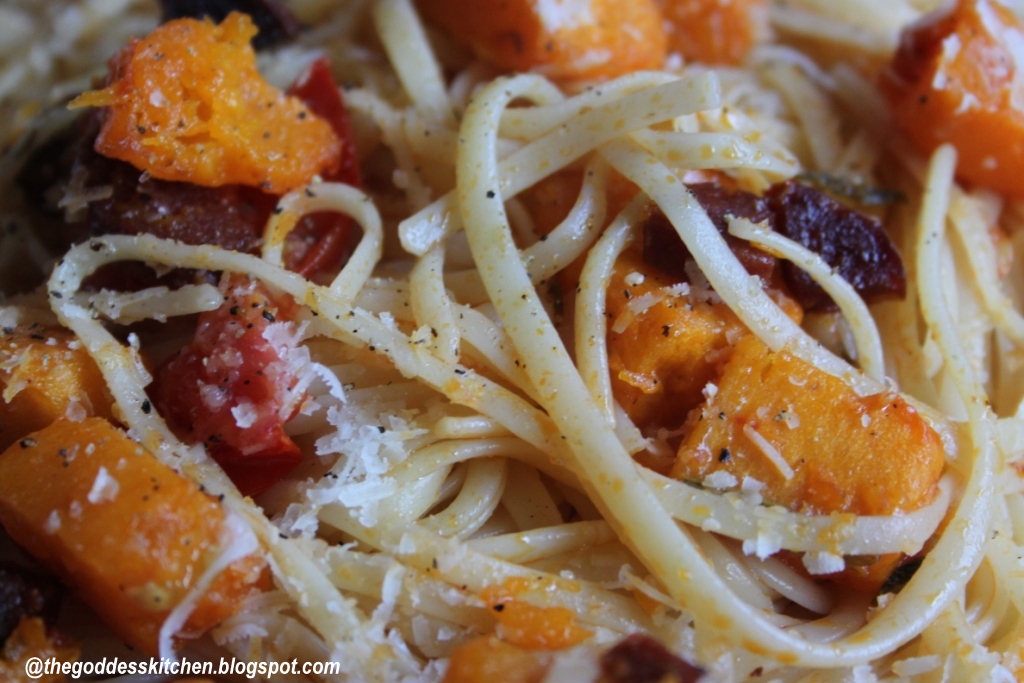 ♥ The Goddess's Kitchen ♥ Butternut Squash and Chorizo Linguine