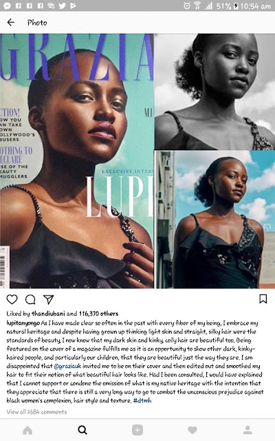 Popular Actress Lupita Nyongo Blasts UK Magazine for Photoshopping Her Photo to Appear Light Skin