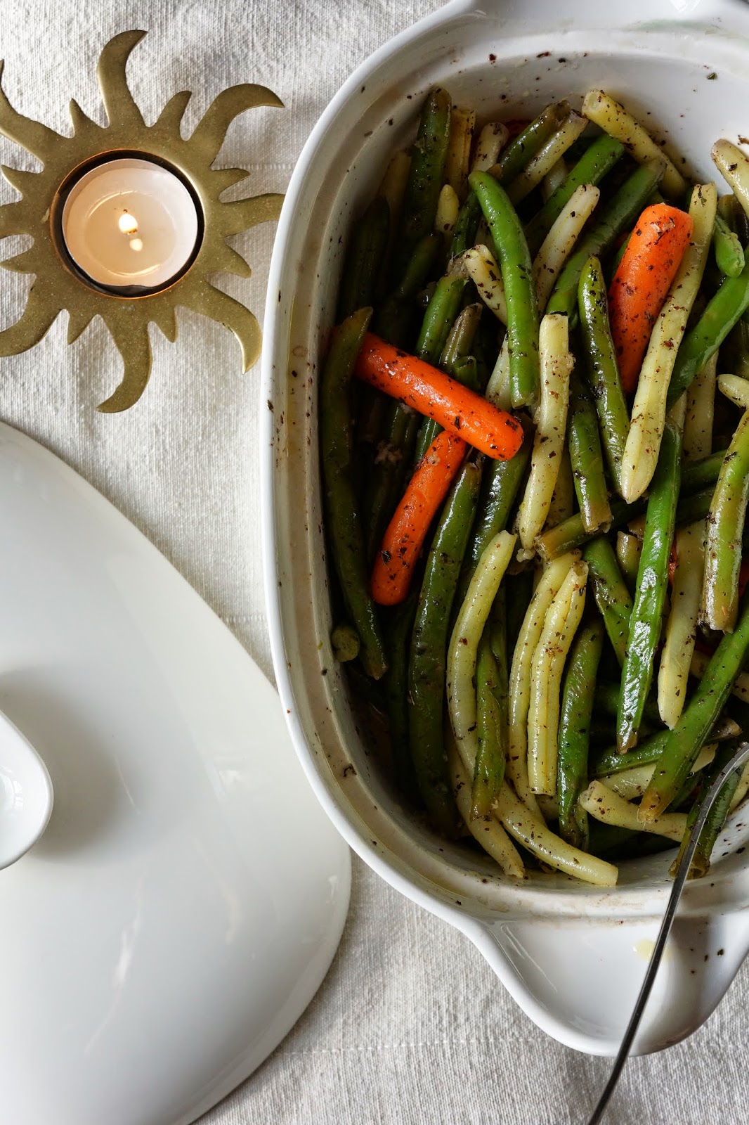 Green and yellow bean salad with baby carrots