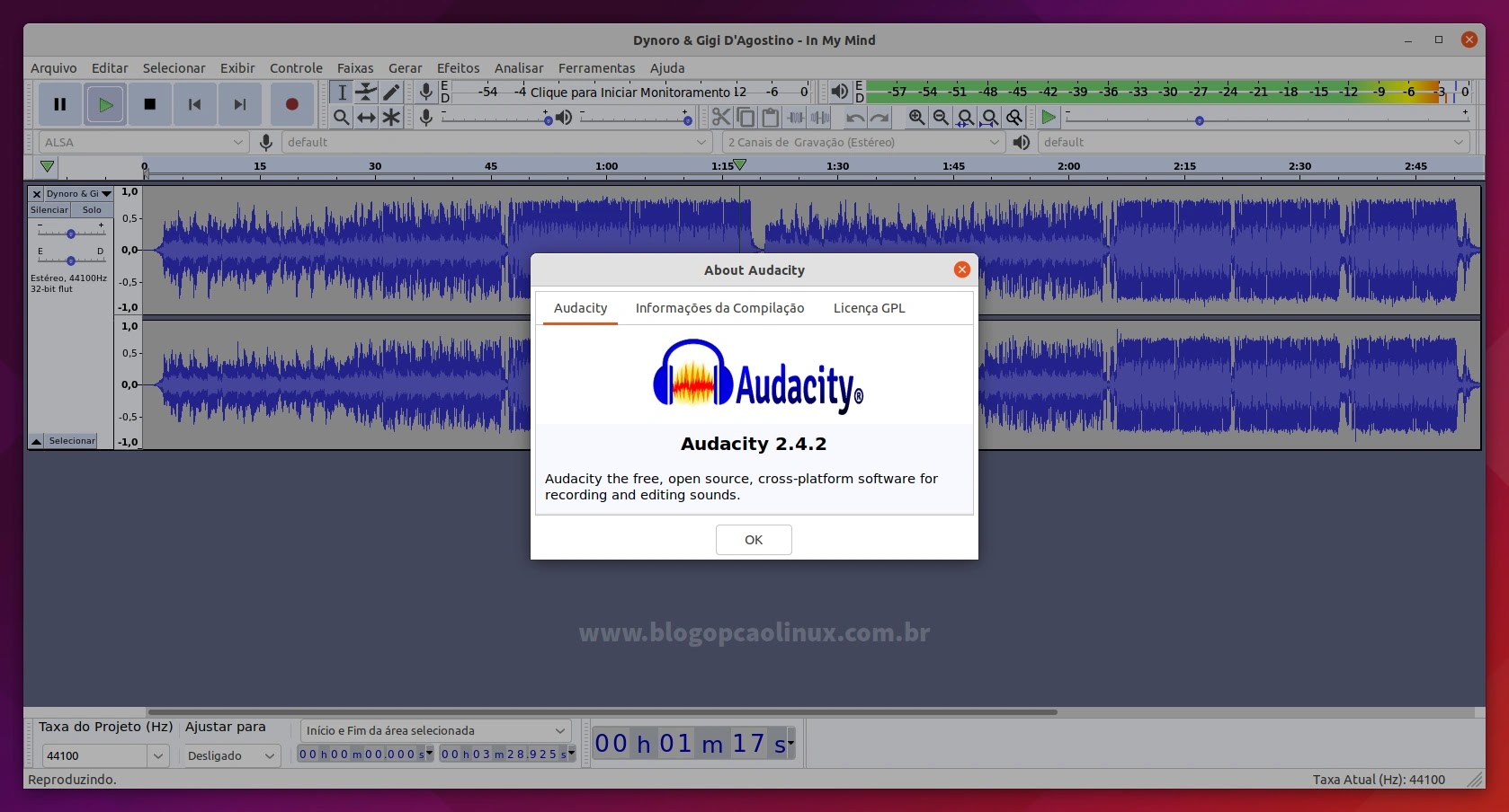Audacity executando no Ubuntu 21.10 (Impish Indri)