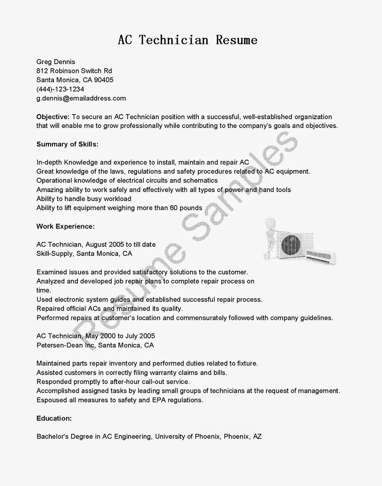 ac technician resume format india