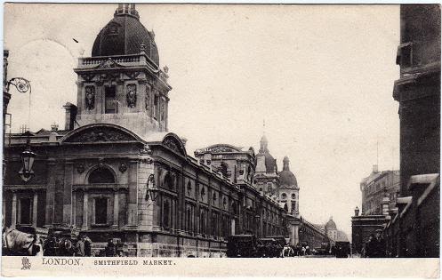 Vintage postcard of Smithfield Market, London