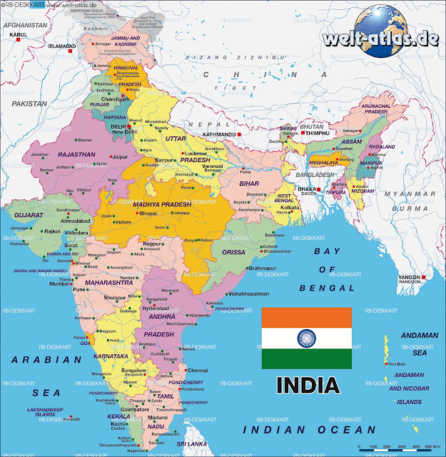 Marco Carnovale: Map of India, physical and political