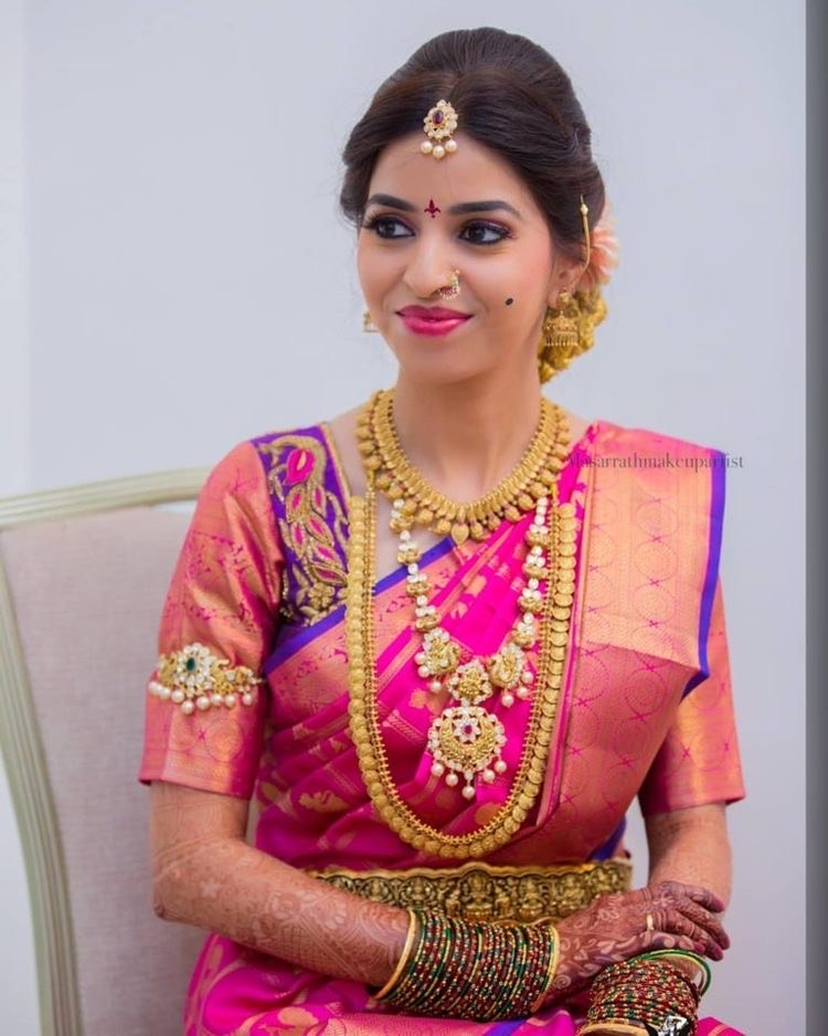 Bride in Mango Choker Kasu Mala - Jewellery Designs