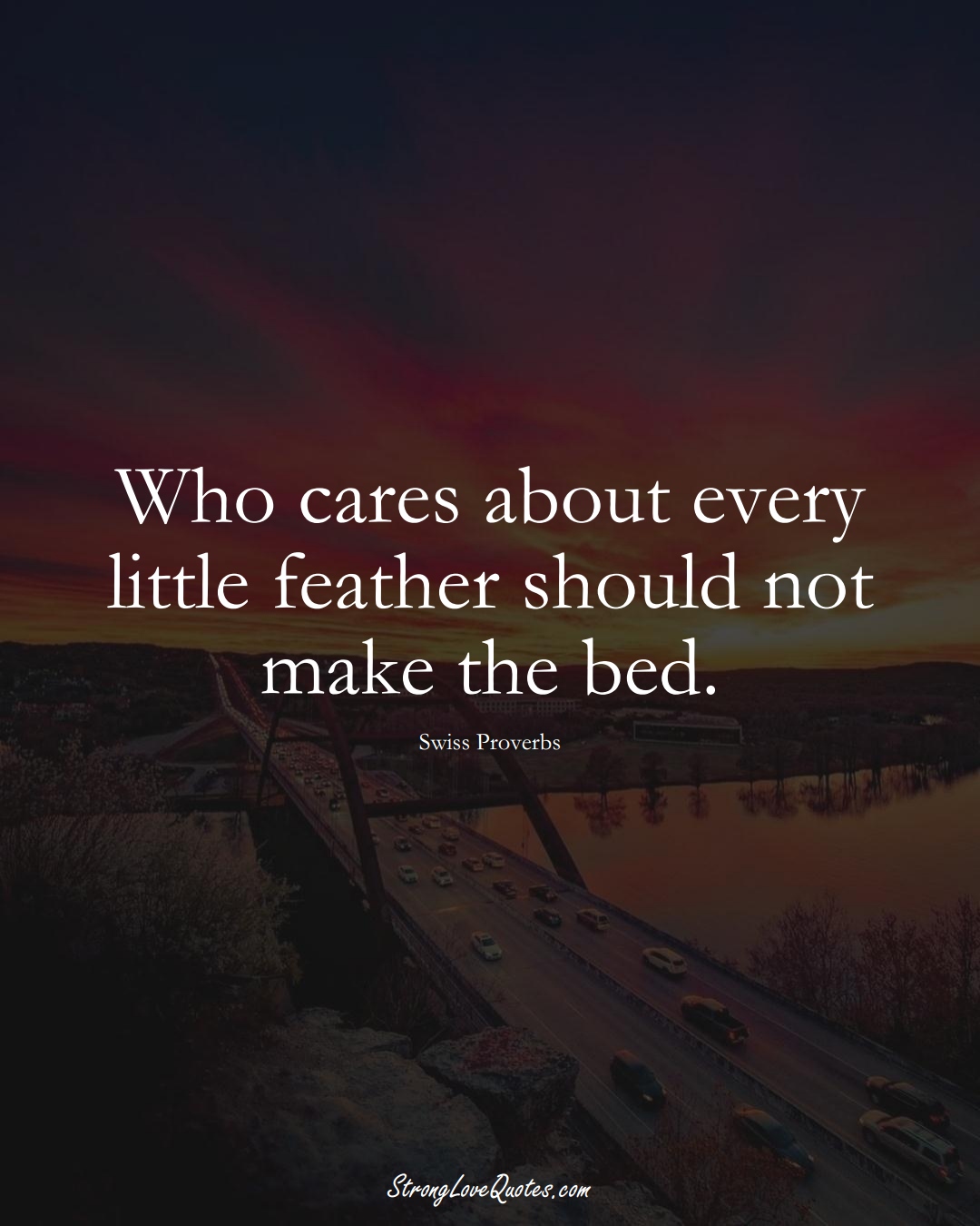 Who cares about every little feather should not make the bed. (Swiss Sayings);  #EuropeanSayings