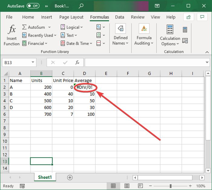 วิธีลบ #DIV/0!  ข้อผิดพลาดใน Excel