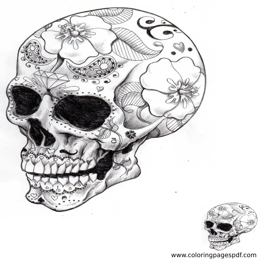 Coloring Page Of A Skull With Flowers Tattoos Mandala