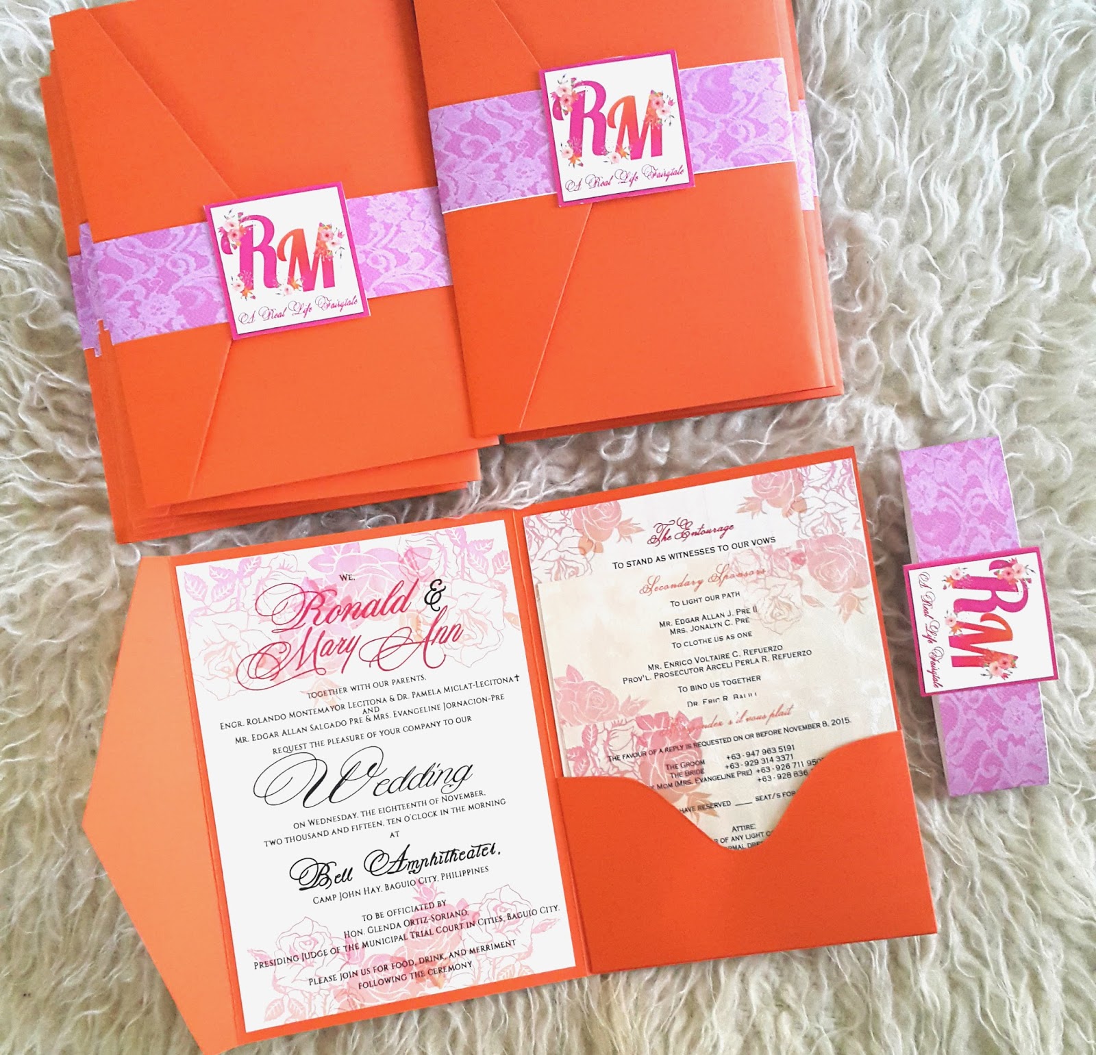 Beautiful Pocket Tri Fold Wedding Invitation In Fuchsia And Pocket 3 Fold Wedding Invitation