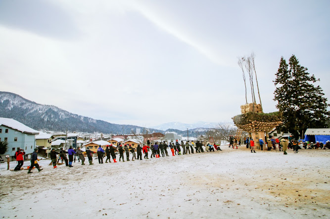 Villagers preparing the Fire Festival shrine