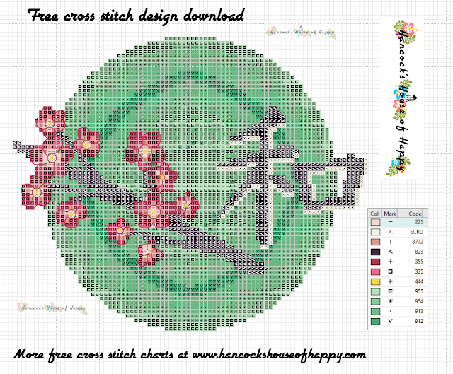 hancock's house of happy Ortstravaganza! Free Japanese Cherry Blossom Cross Stitch Pattern