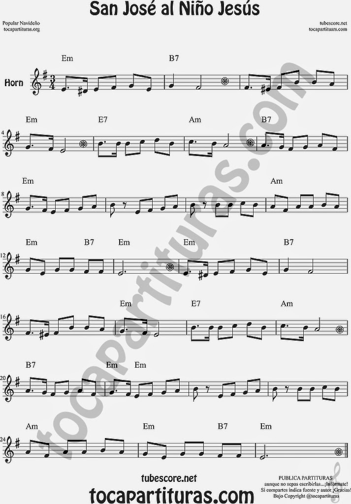  San José al Niño Jesús Partitura de Trompa y Corno Francés en Mi bemol Sheet Music for French Horn Music Scores Carol Christmas Song Villancico