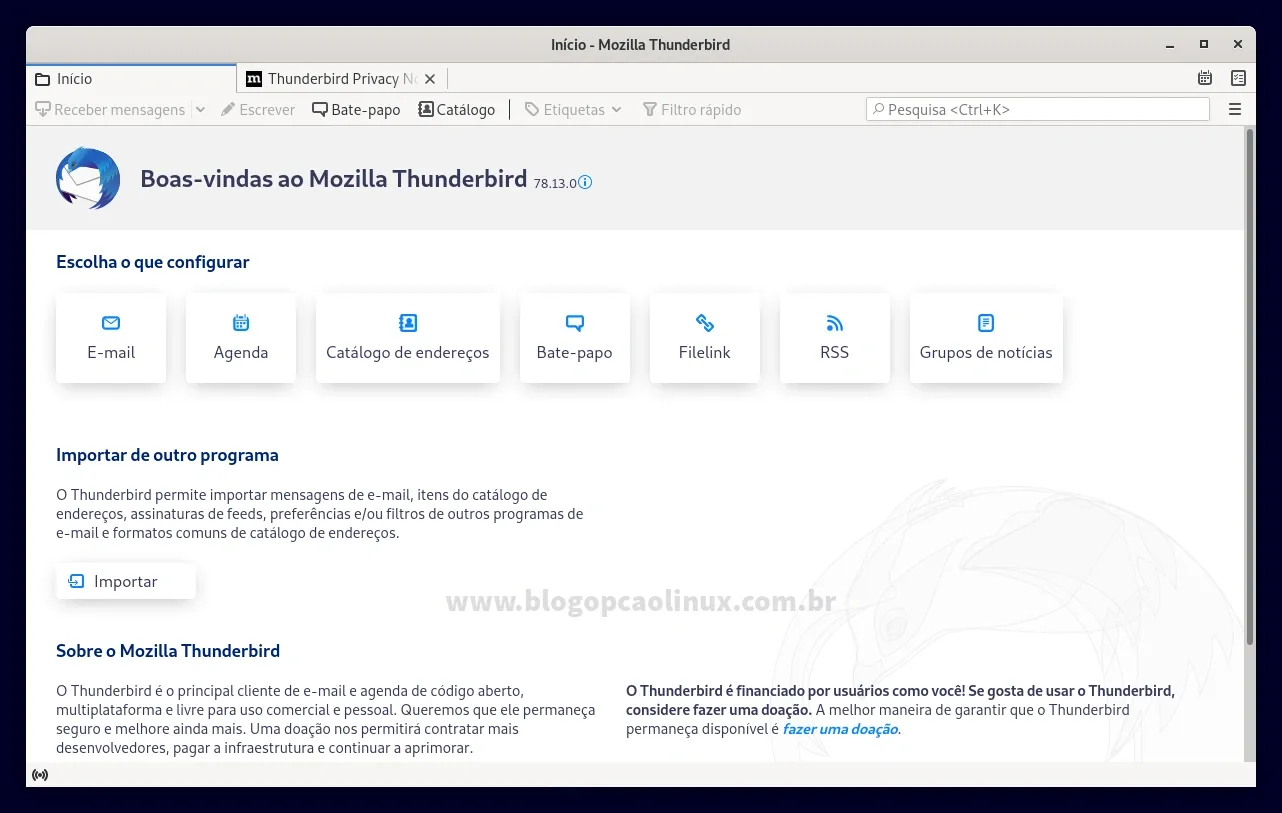 Mozilla Thunderbird executando no Debian 11 Bullseye