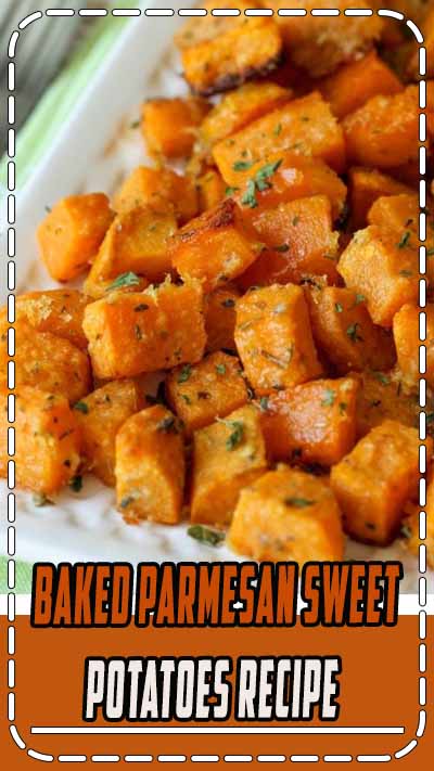 Baked Parmesan Sweet Potatoes - my new favorite side dish recipe. Takes minutes to make and tastes AMAZING!!
