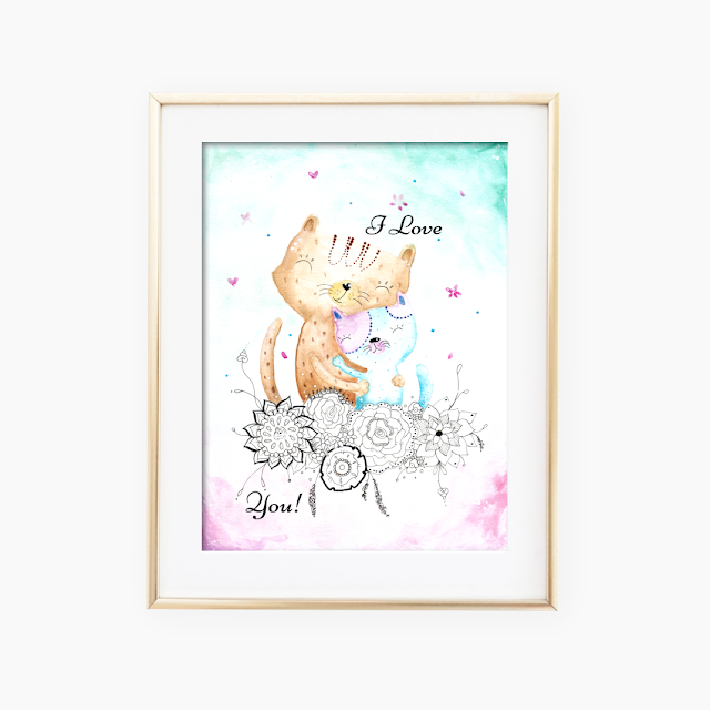 Watercolor Cats Wall Art Watercolor Cats Wall Art