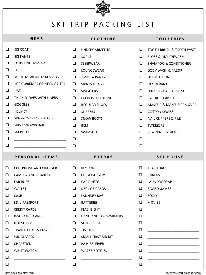 Lifetime AS By yourself Dwell IT: PRINTABLES photo regarding Ski Trip Packing List Printable identify Everyday living AS By yourself Reside IT: PRINTABLES