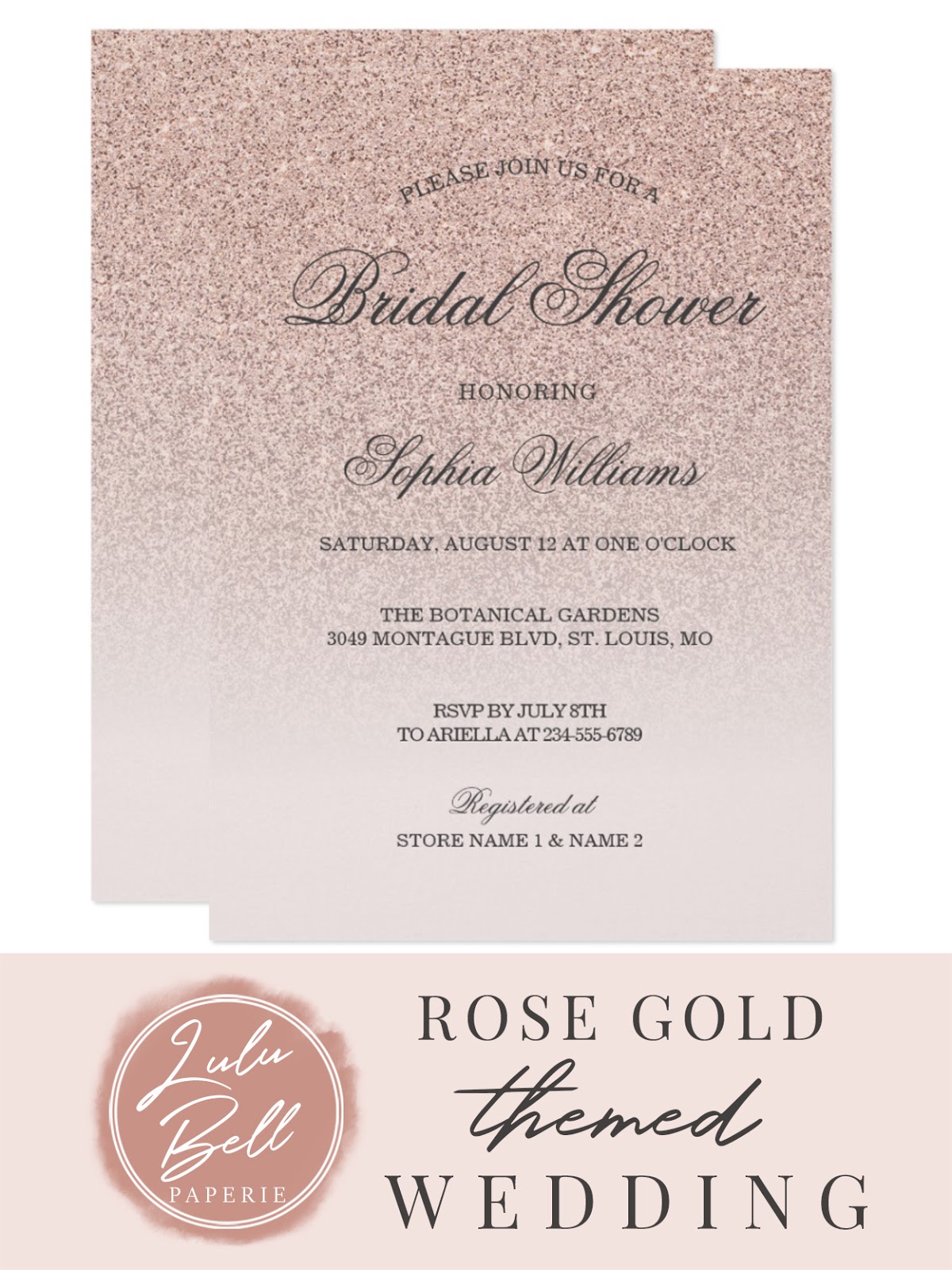 Classy Rose Gold Faux Glitter Script Bridal Shower Invitations