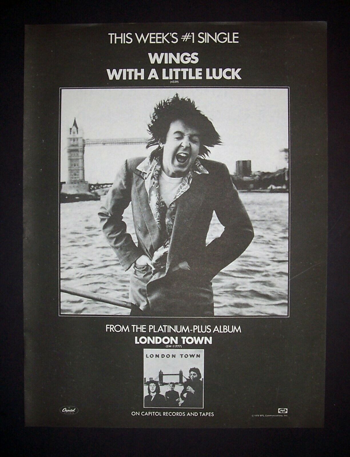 Vintage Paul McCartney and Wings "With a Little Luck" ad, with bonus
