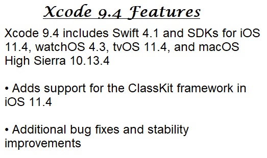 Xcode 9.4 Features Xcode 9.4 Features
