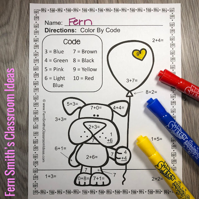 These St. Valentine's Day Color By Number Addition and Subtraction Worksheets Would Look Great On Your Bulletin Board! Fern Smith's Classroom Ideas