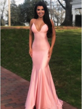 Long Pink Prom dress tight mermaid formal Gown