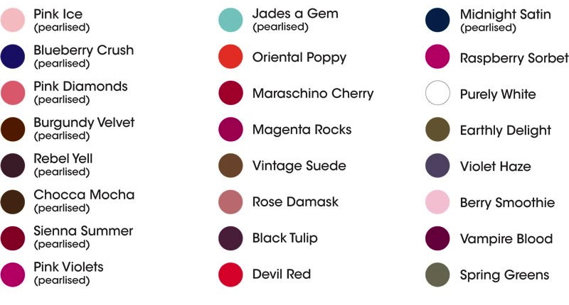 Gellux Nail Polish Colour Chart