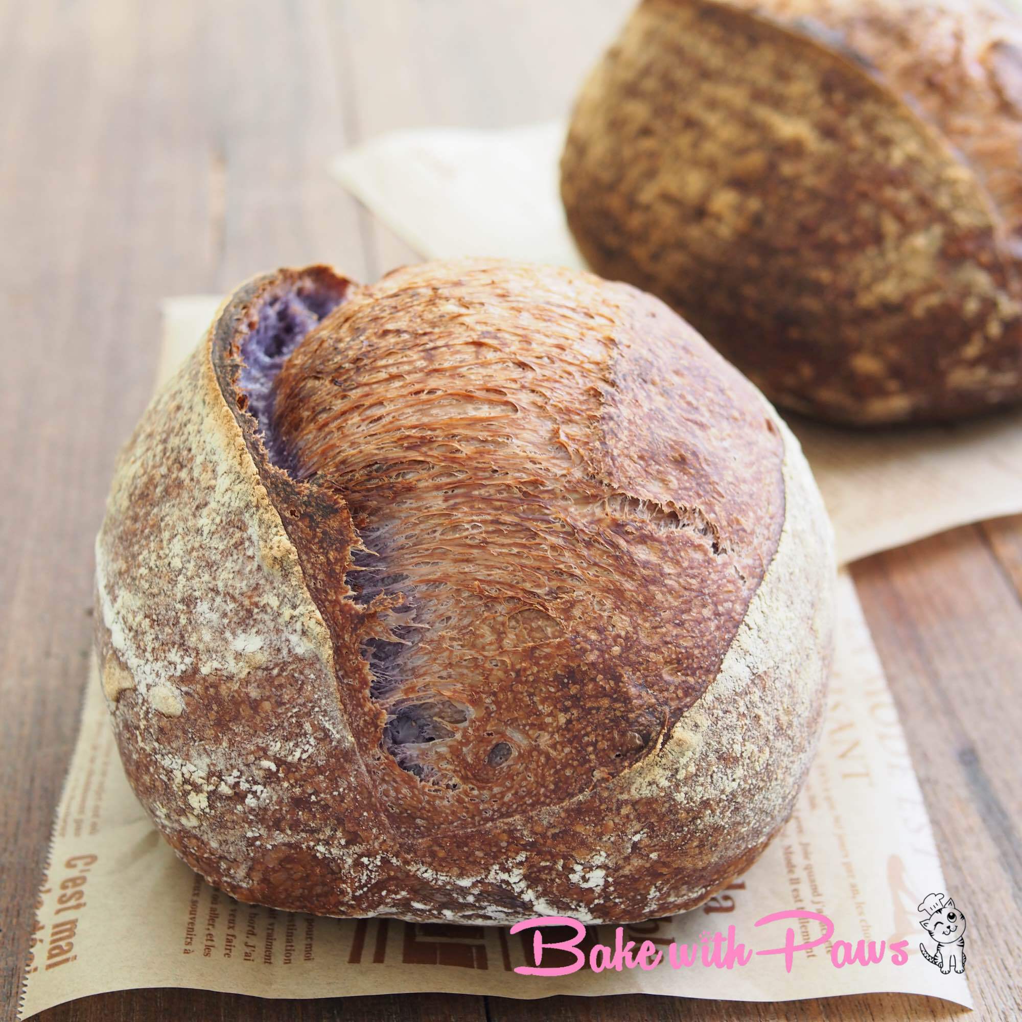 Butterfly Pea Flower Open Crumb Sourdough Bread BAKE WITH PAWS