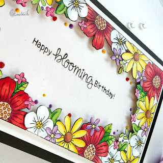 Floral fringe Slimline card, Newton's Nook designs, floral card, Slimline cards, Copic markers, Birthday card, Quillish, 