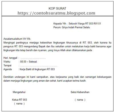 4 Contoh Surat Undangan Kerja Bakti Rt Gudang Contoh Surat