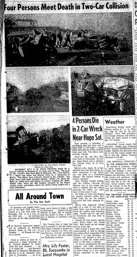 Los Angeles Files Musician Jesse Belvin DIES IN A CAR CRASH