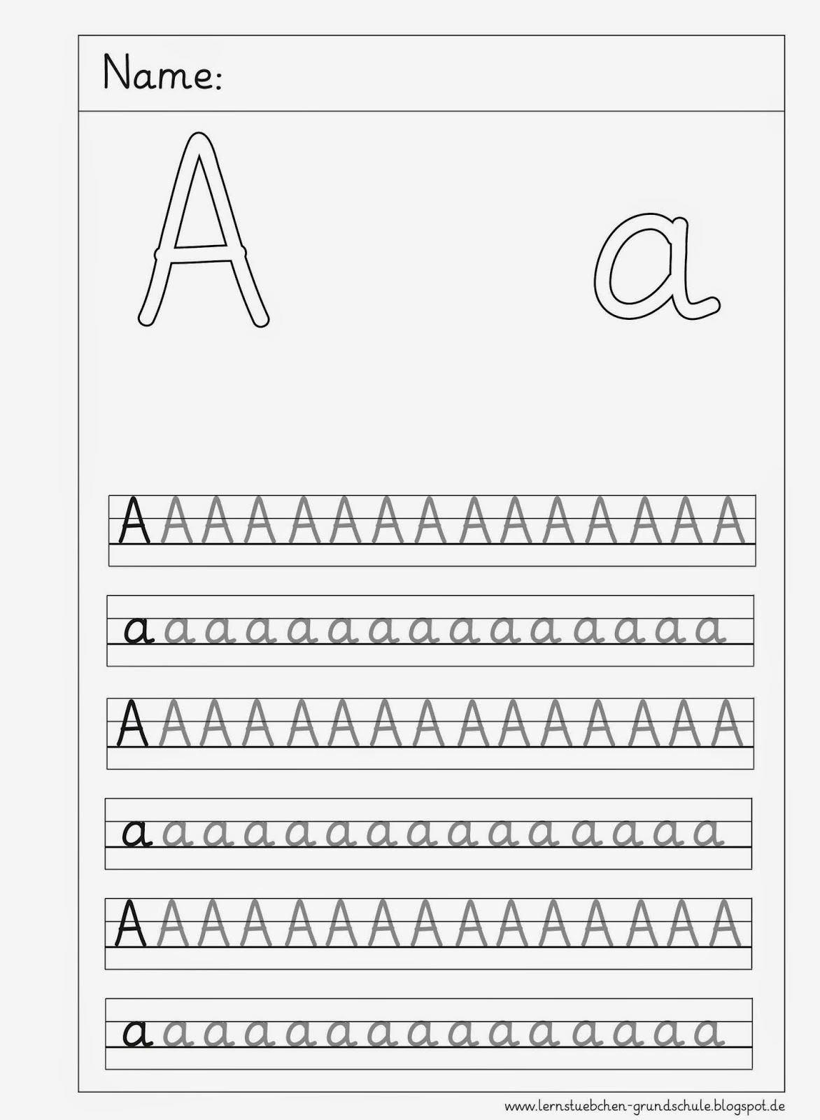 Lernstübchen: schlichte Buchstabenschreibblätter zum A a