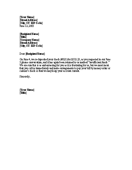 Bad Check Letter Template ~ Resume Letter