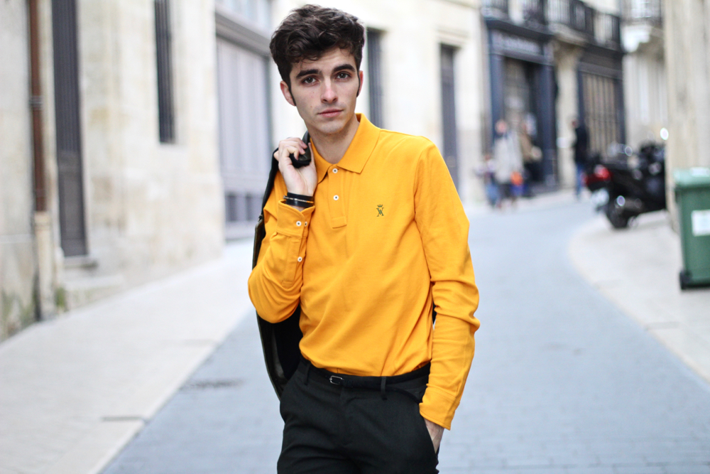 BLOG-MODE-HOMME-dandy-paris-bordeaux-polo-coloré-victomte-a-arthur-roange-jerssey-blouson-cuir-iro-khaki-vert-pantalon-skinny-pinces-hermes-bracelet-binome-style-tendance - 2
