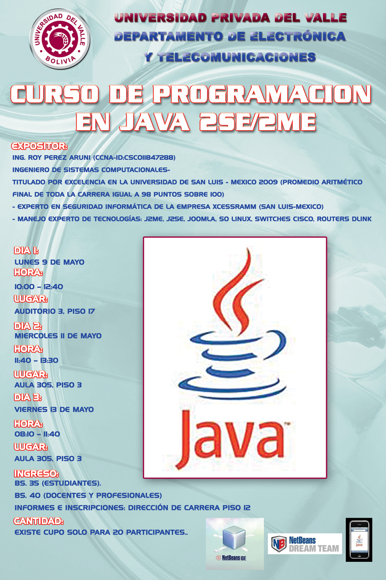 INGENIERIA ELECTRONICA - UNIVALLE LA PAZ: Curso de PROGRAMACION EN JAVA