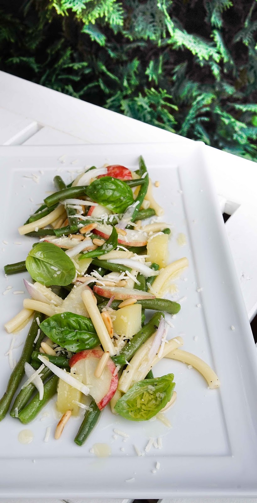 stuttgartcooking: Grüne-Bohnen-Pfirsich-Salat mit Kartoffeln und Nudeln