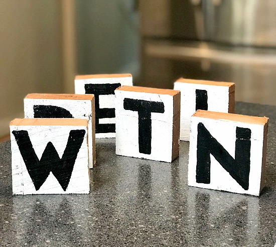 Farmhouse Style Rustic Letter Blocks for the winter mantel