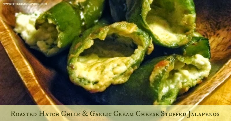 Roasted Hatch Chile & Garlic Cream Cheese Stuffed Jalapenos | www.therisingspoon.com