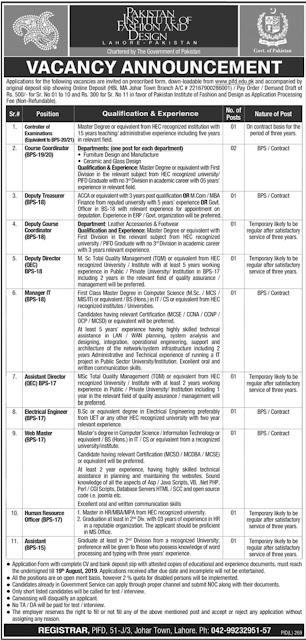 Pakistan Institute of Fashion & Design PIFD Jobs 2019 Download Application