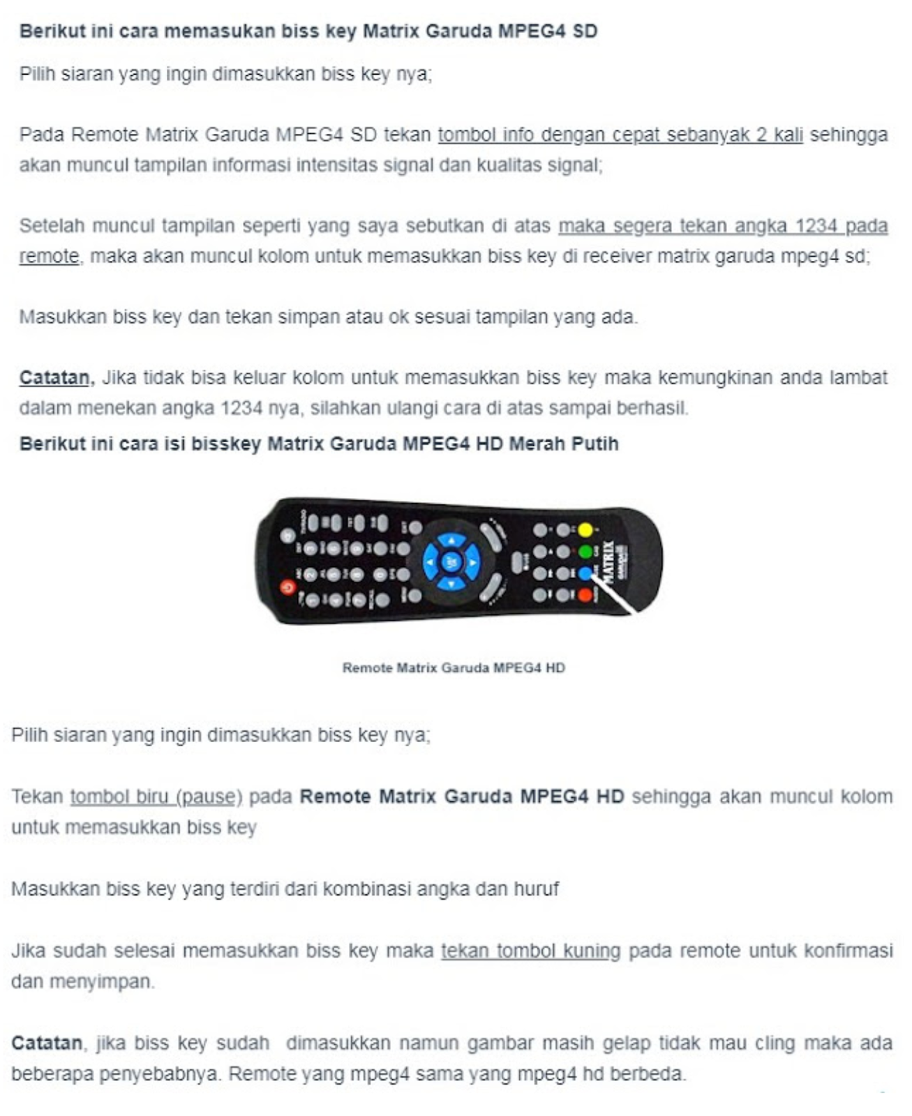 Cara masukkan Kode Biss Key Receiver Matrix Garuda HD dan ...