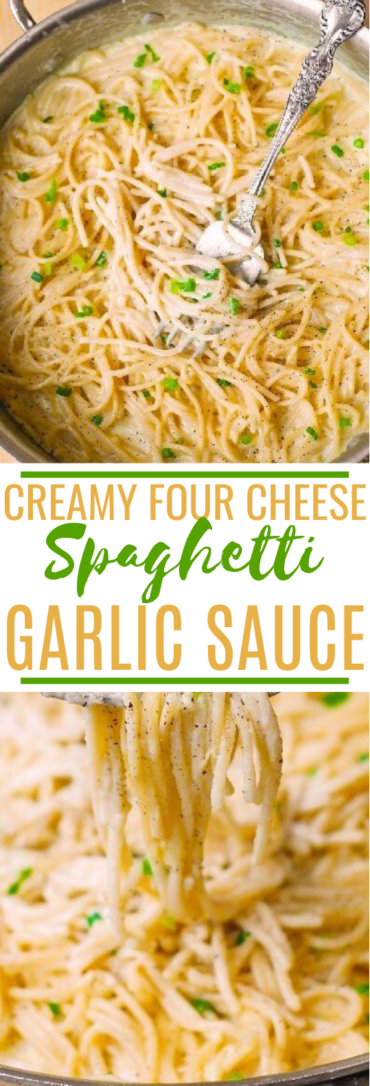 Creamy Four Cheese Garlic Spaghetti Sauce #dinner #recipes #pasta #spaghetti #easy