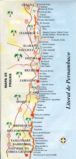 Mapa das praias de Pernambuco