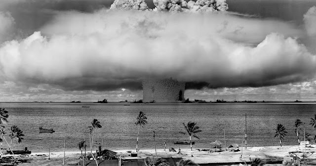 Explosion in the ocean in black and white.