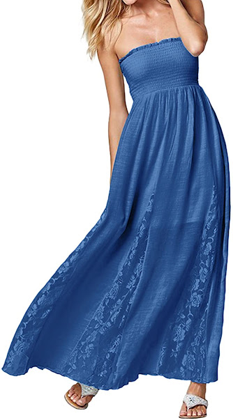 Blue Strapless Maxi Dresses