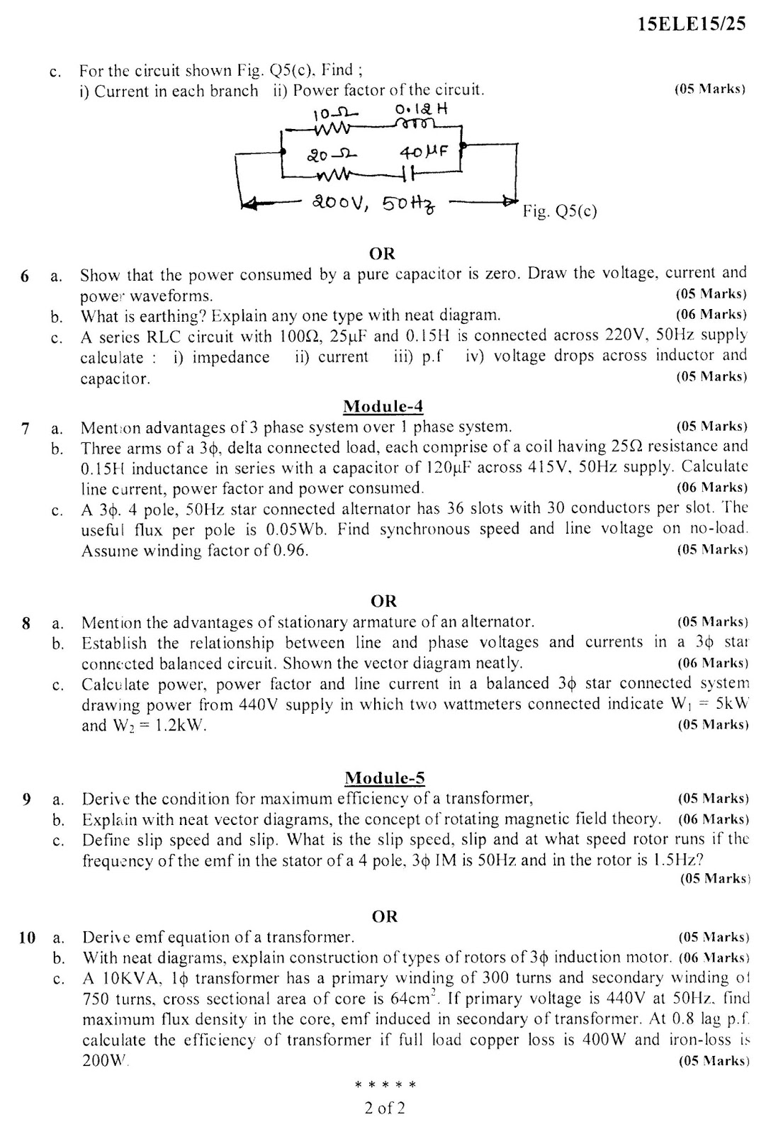 VTU BE 1st Year Question Paper BASIC ELECTRICAL ENGINEERING (June