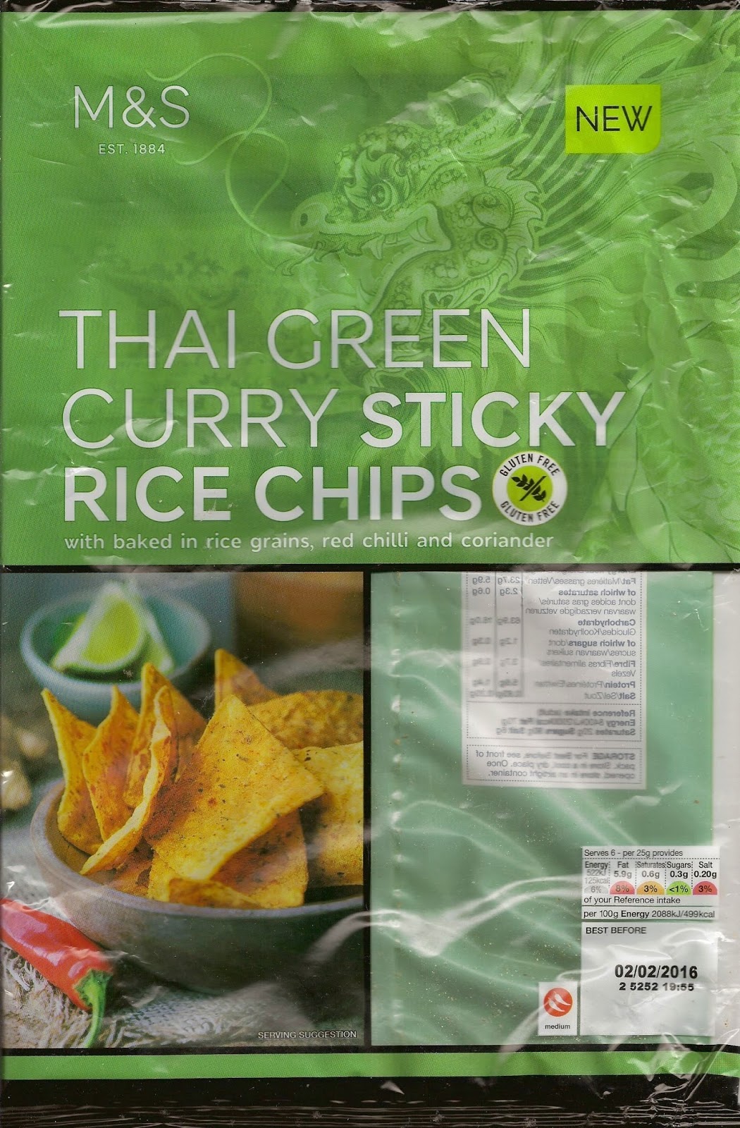 Cheeseburger Crisps & Other Stories M&S Thai Green Curry Sticky Rice Chips