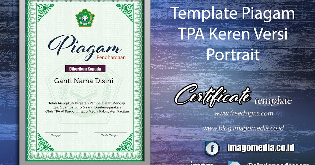 Download Desain Sertifikat TPA Keren Versi Bingkai Depag 