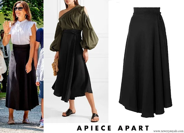 Crown Princess Mary wore APIECE APART Rosehip Tencel and linen-blend wrap skirt